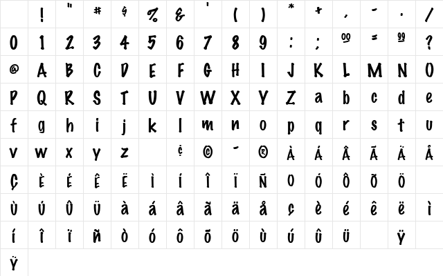 MarkerFeltThin-Plain Regular Character Map