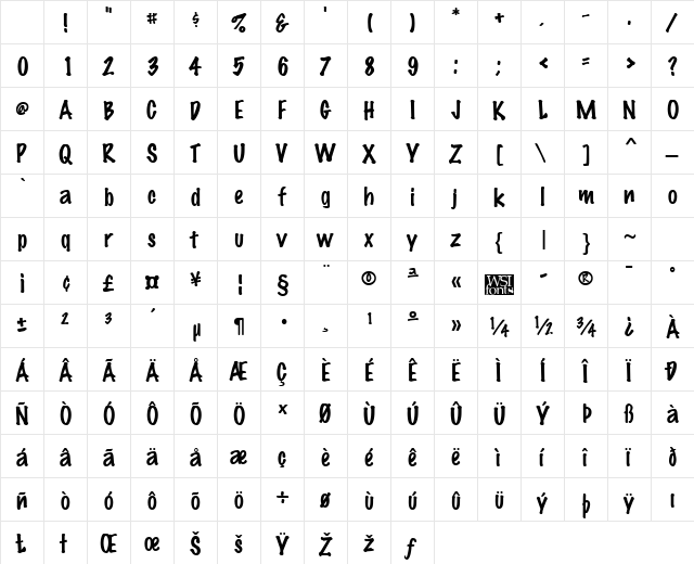 MarkingPen Regular Character Map MarkingPen Regular Character Map