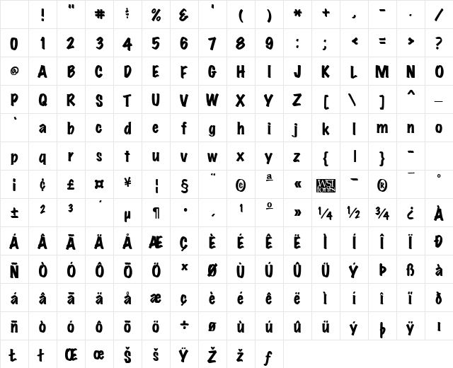 MarkingPenHeavy Regular Character Map MarkingPenHeavy Regular Character Map