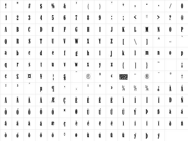 MarlboroCondensed Regular Character Map