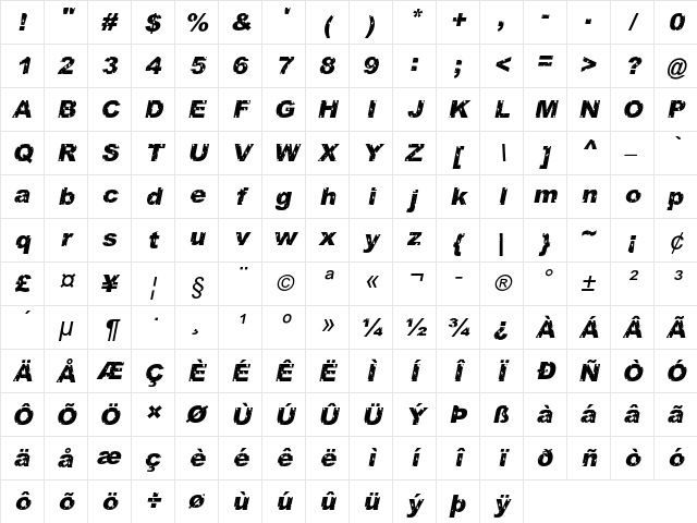 Nostra Italic Character Map