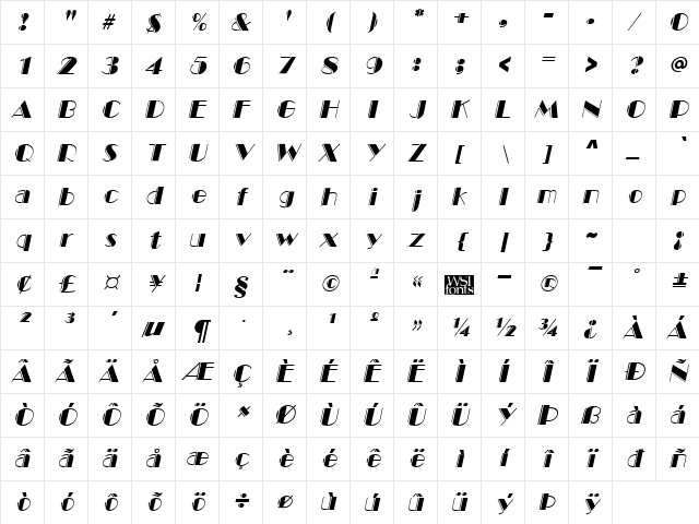MarqueeEngraved Italic Character Map MarqueeEngraved Italic Character Map