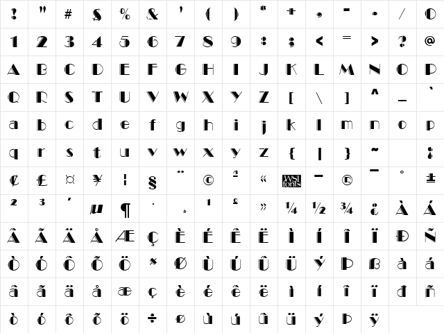 MarqueeEngraved Regular Character Map