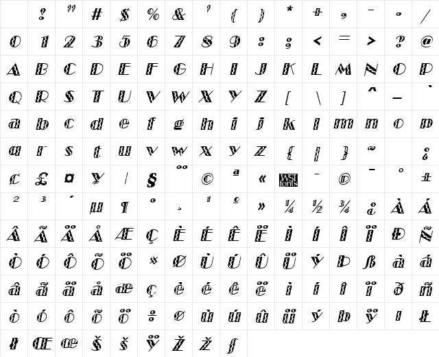 MarqueeFlash Italic Character Map MarqueeFlash Italic Character Map