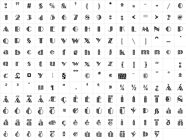 MarqueeFlash Regular Character Map