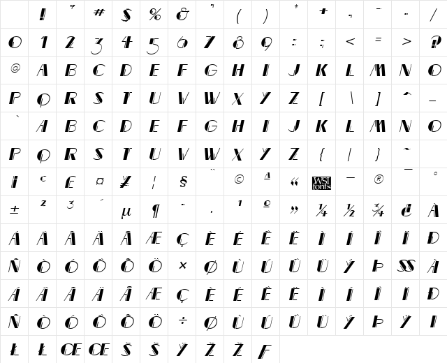 MarqueeMieux Italic Character Map MarqueeMieux Italic Character Map