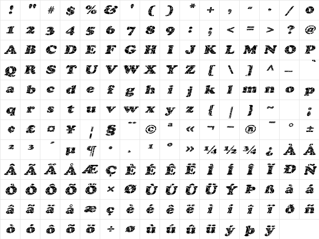 Marshmallow-Cracked-Extended Italic Character Map
