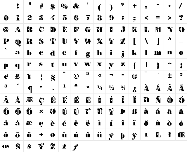 MaskedMenace Regular Character Map MaskedMenace Regular Character Map