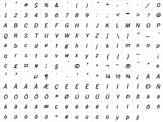 Matterhorn-Extended Bold Italic Character Map Matterhorn-Extended Bold Italic Character Map