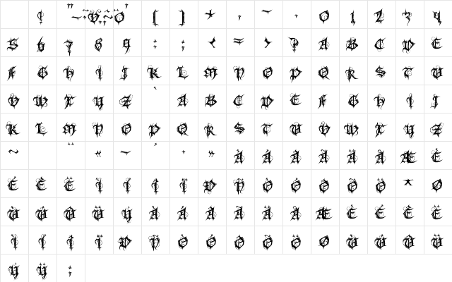 MB Gothic Spell Regular Character Map MB Gothic Spell Regular Character Map
