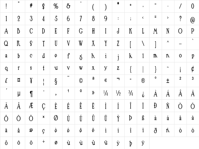 McGraw Condensed Regular Character Map