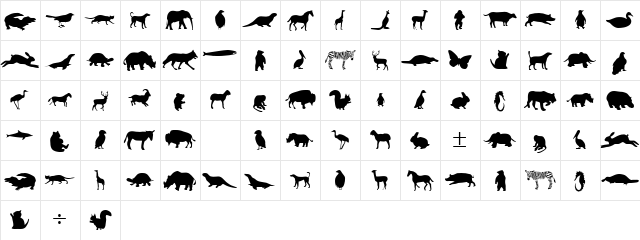 MCS Animals Regular Character Map MCS Animals Regular Character Map