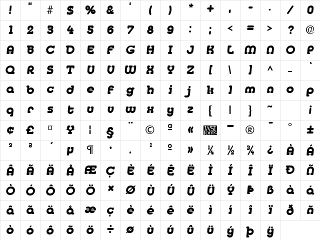 MedflyHeavy Regular Character Map