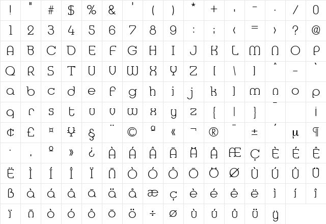 Media-Serial-ExtraLight Regular Character Map