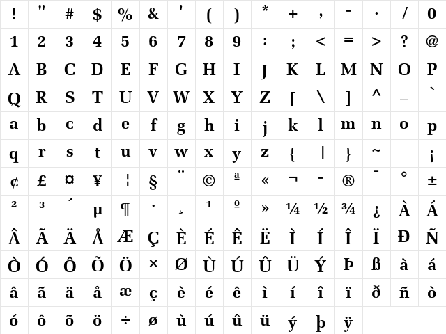 Melior LT Std Bold Character Map Melior LT Std Bold Character Map