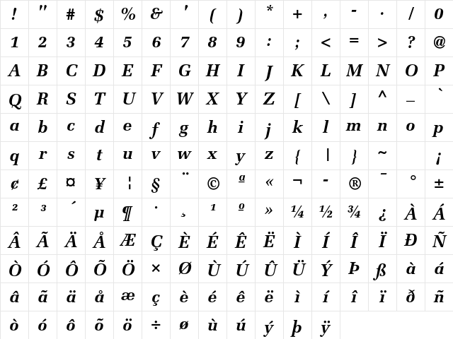 Melior LT Std Bold Italic Character Map Melior LT Std Bold Italic Character Map