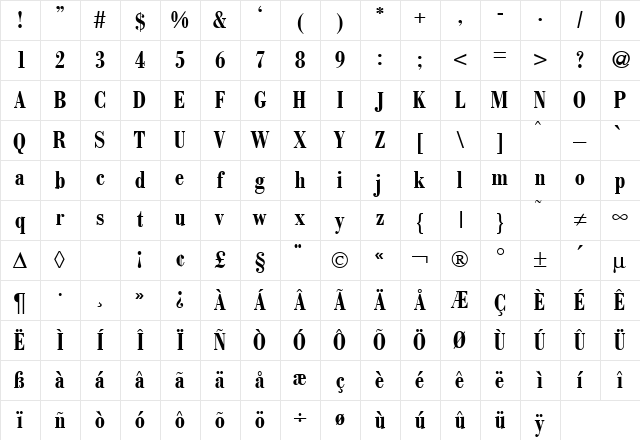 ModernBodoniCond Bold Character Map ModernBodoniCond Bold Character Map
