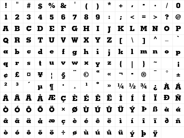 Memphis LT Std Extra Bold Character Map