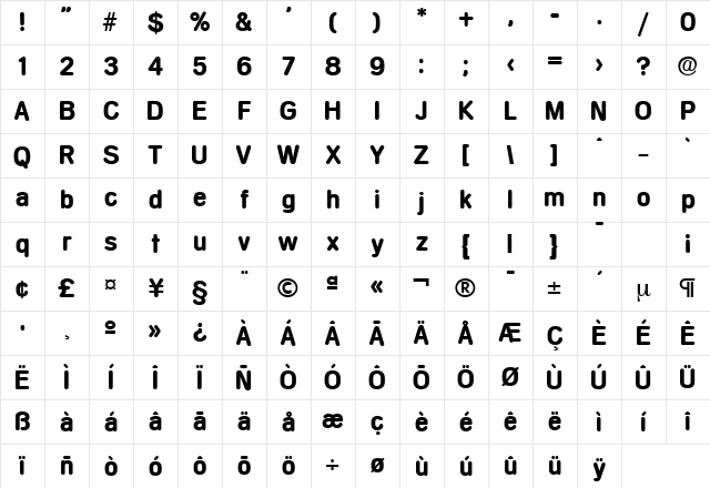 Mercedes-Serial Bold Character Map