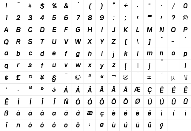 Mercedes-Serial RegularItalic Character Map