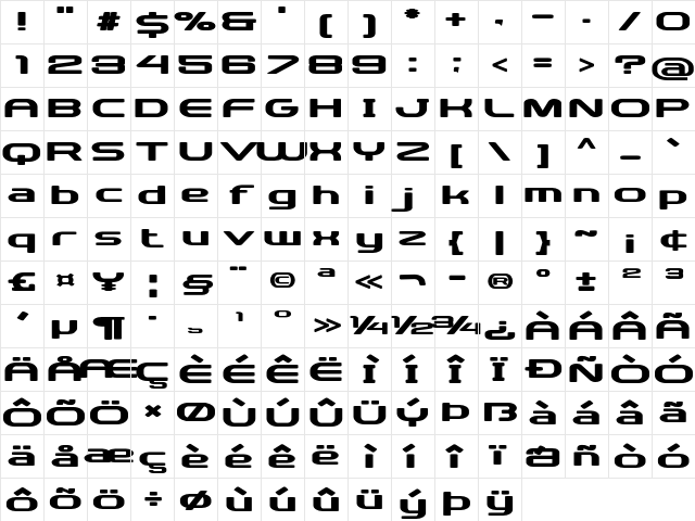 Mercuron Expanded Bold Character Map Mercuron Expanded Bold Character Map