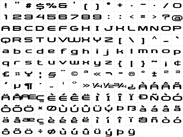 Mercuron Expanded Regular Character Map