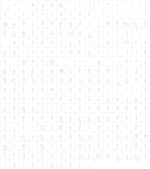 Merijntje ExtraLight Character Map