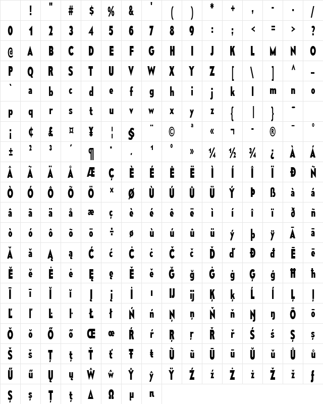 Mesmerize Condensed Bold Character Map Mesmerize Condensed Bold Character Map