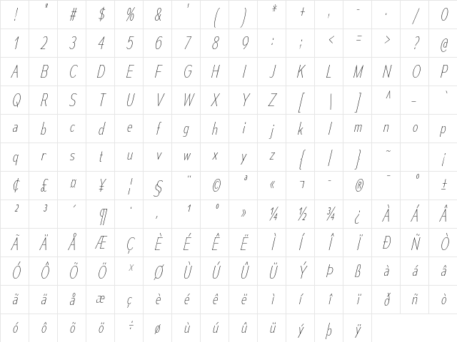 Mesmerize Condensed UltraLight Italic Character Map Mesmerize Condensed UltraLight Italic Character Map