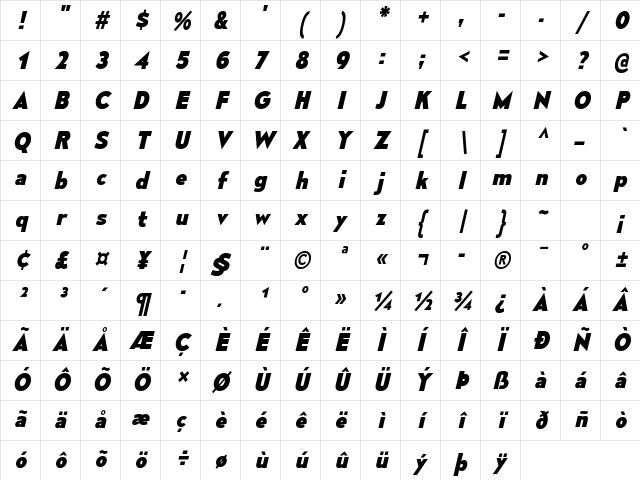 Mesmerize ExtraBold Italic Character Map
