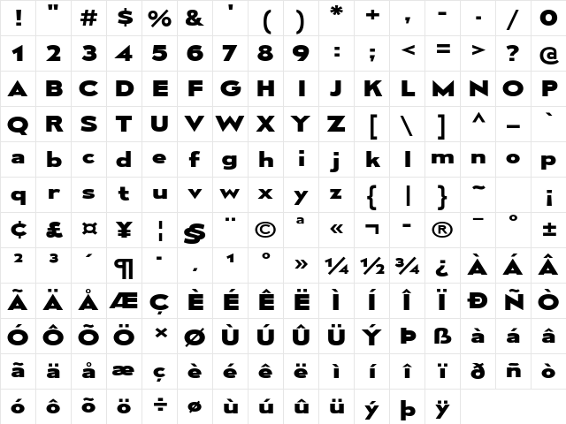 Mesmerize Expanded ExtraBold Character Map