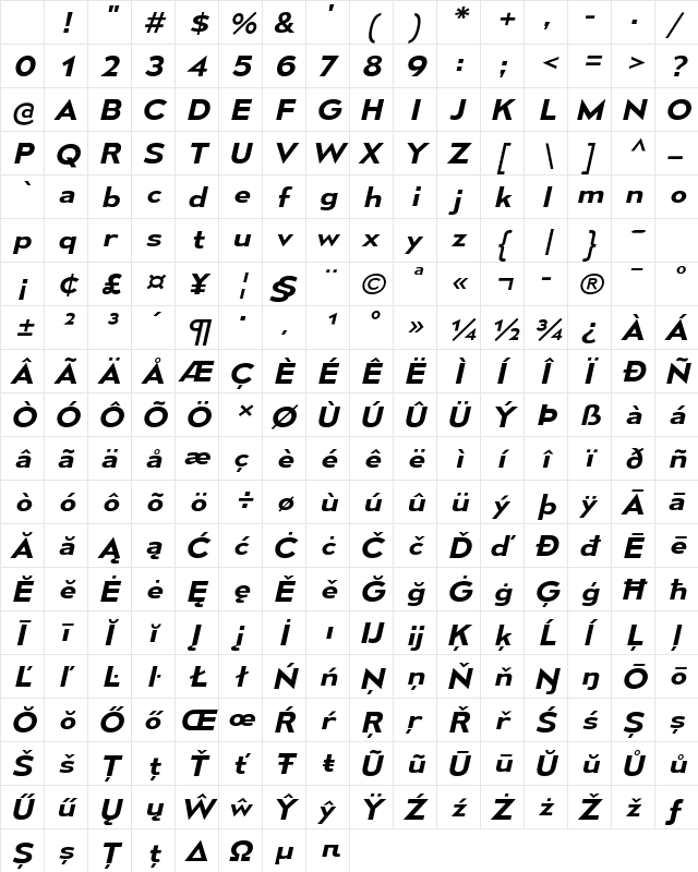 Mesmerize Expanded SemiBold Italic Character Map Mesmerize Expanded SemiBold Italic Character Map