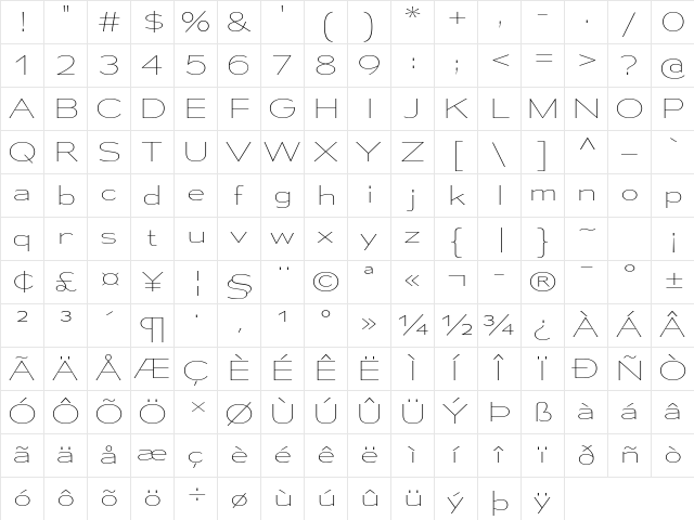 Mesmerize Expanded UltraLight Character Map Mesmerize Expanded UltraLight Character Map