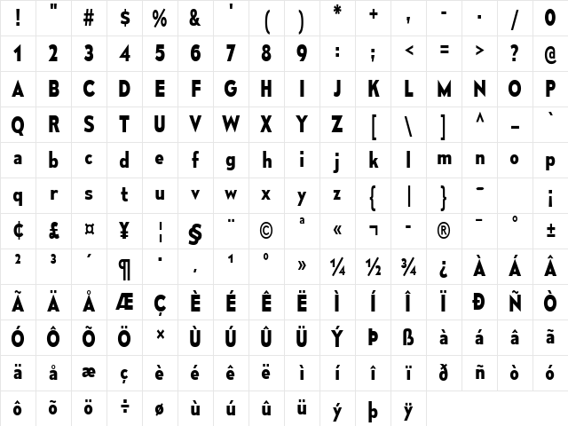 Mesmerize SemiCondensed Bold Character Map
