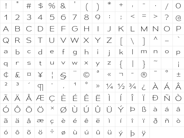 Mesmerize SemiExpanded ExtraLight Character Map