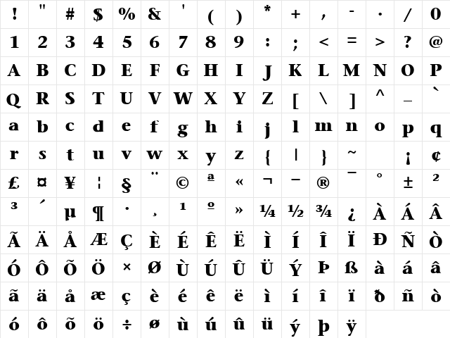 MesouranSerifBlackSSK Normal Character Map