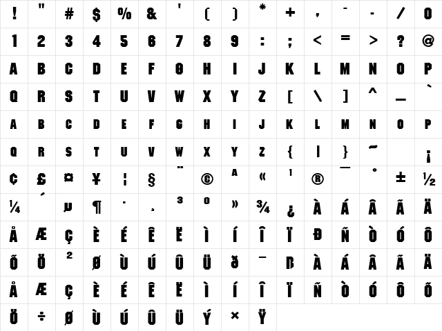 MetalEncasement Bold Character Map