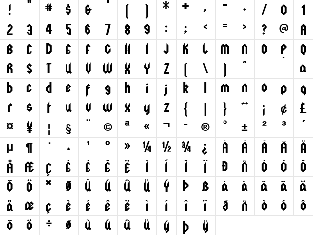 Metalwerks Bold Character Map