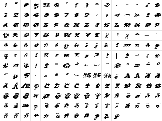 Metro College Extra-expanded Italic Character Map Metro College Extra-expanded Italic Character Map