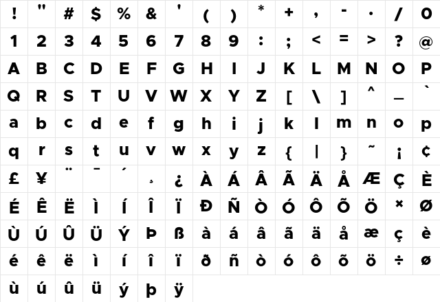 Metropolis Extra Bold Character Map