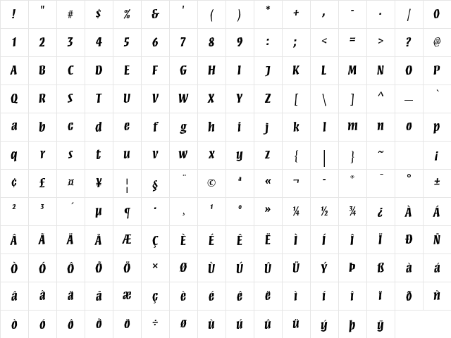Mezz Std Bold Character Map