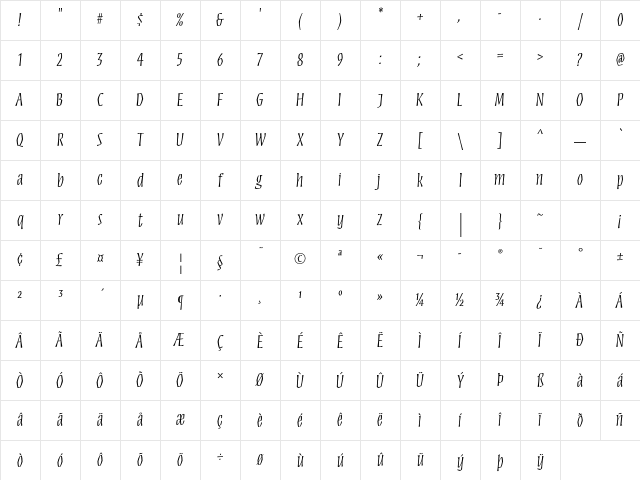 Mezz Std Light Character Map