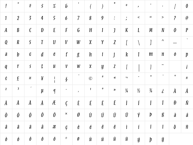 Mezz Std Regular Character Map