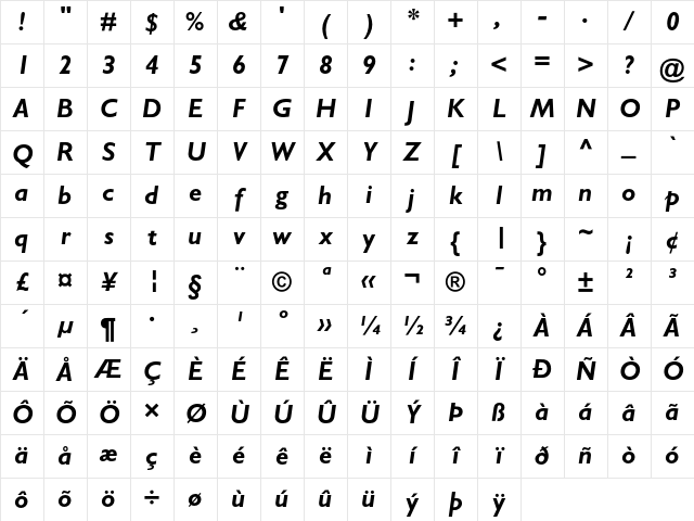 Gill Sans Bold Italic Character Map
