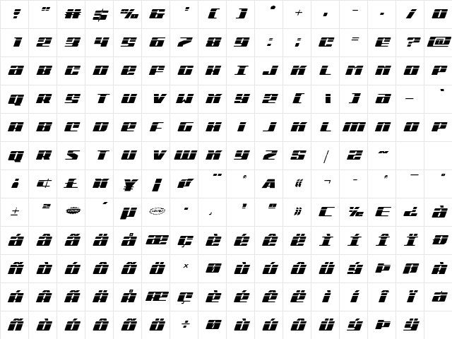 Michigan Laser Italic Italic Character Map