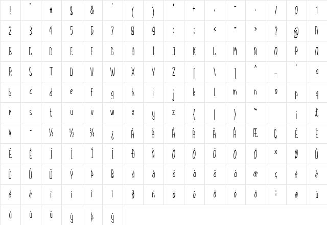 Mickle Extra-condensed Bold Character Map