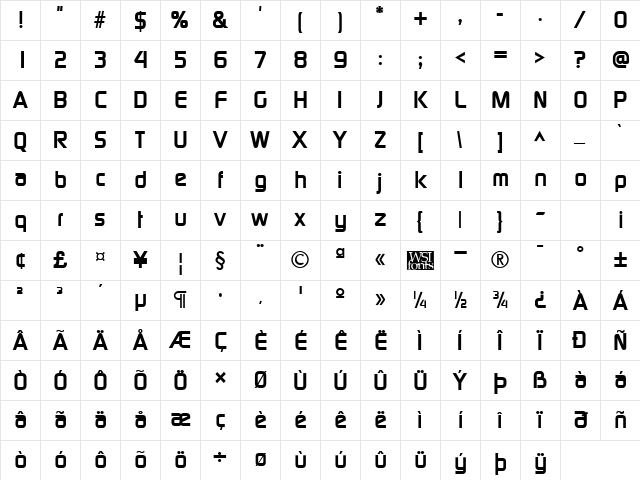 Modaerne Bold Character Map