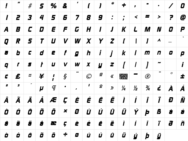 ModaerneHeavy Italic Character Map