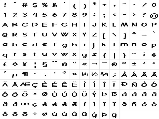 Middle School Extra-expanded Bold Character Map