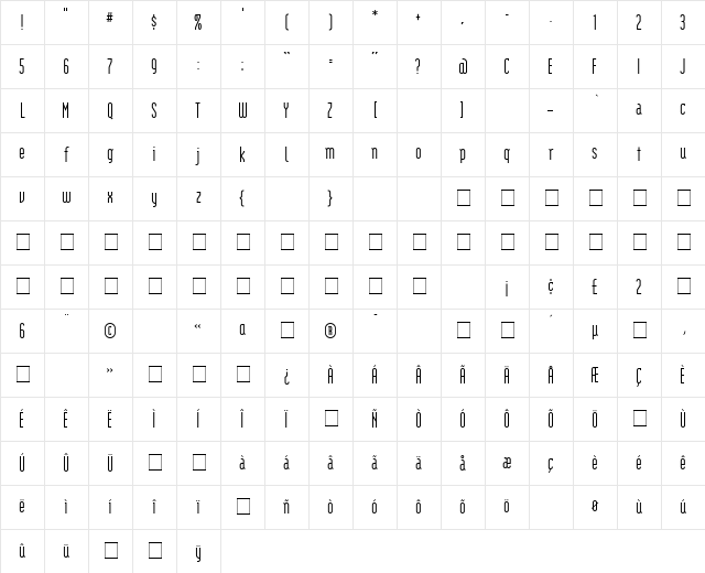 Modula Medium Character Map